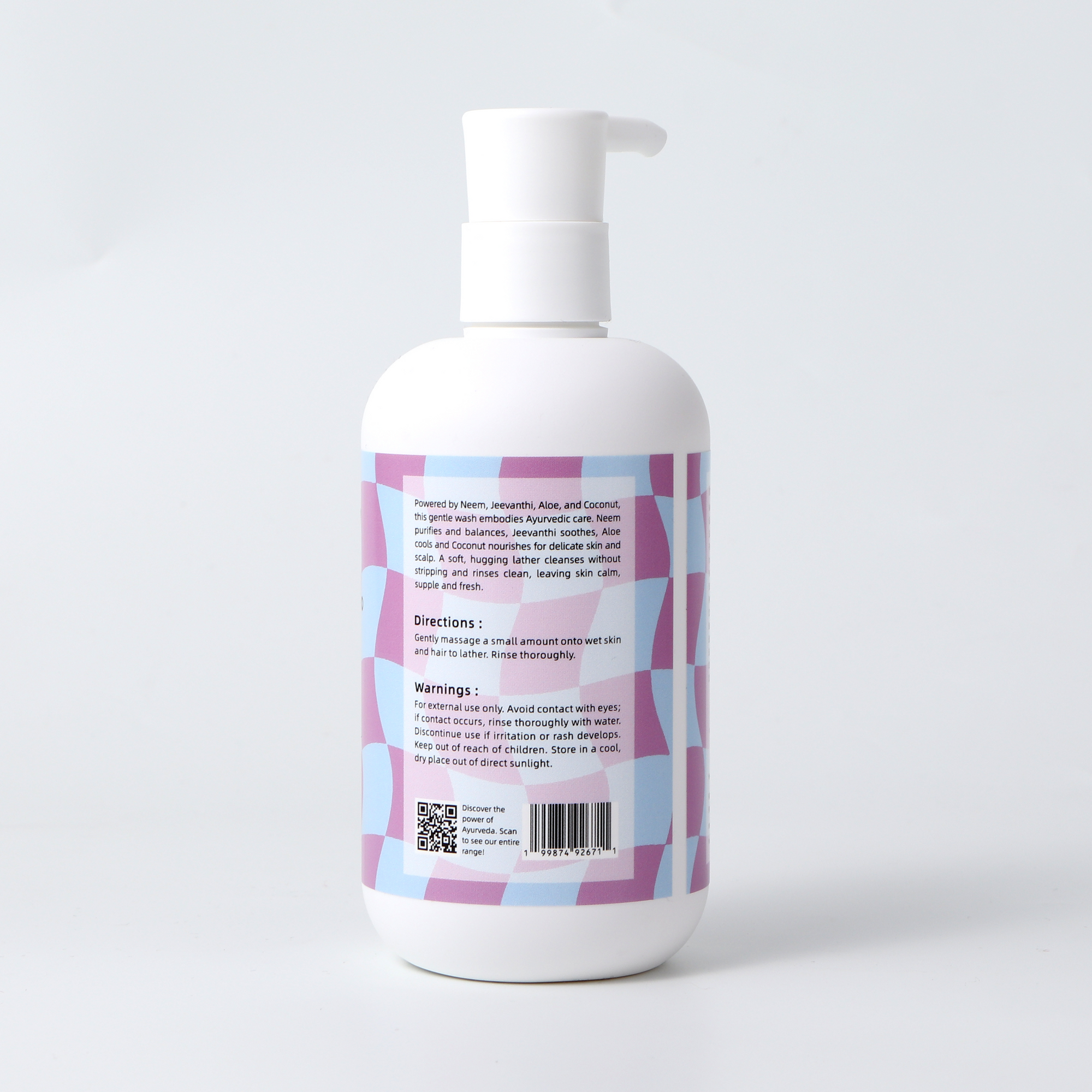 Back label of Amra Baby fragrance free Body Wash and Shampoo bottle showing directions