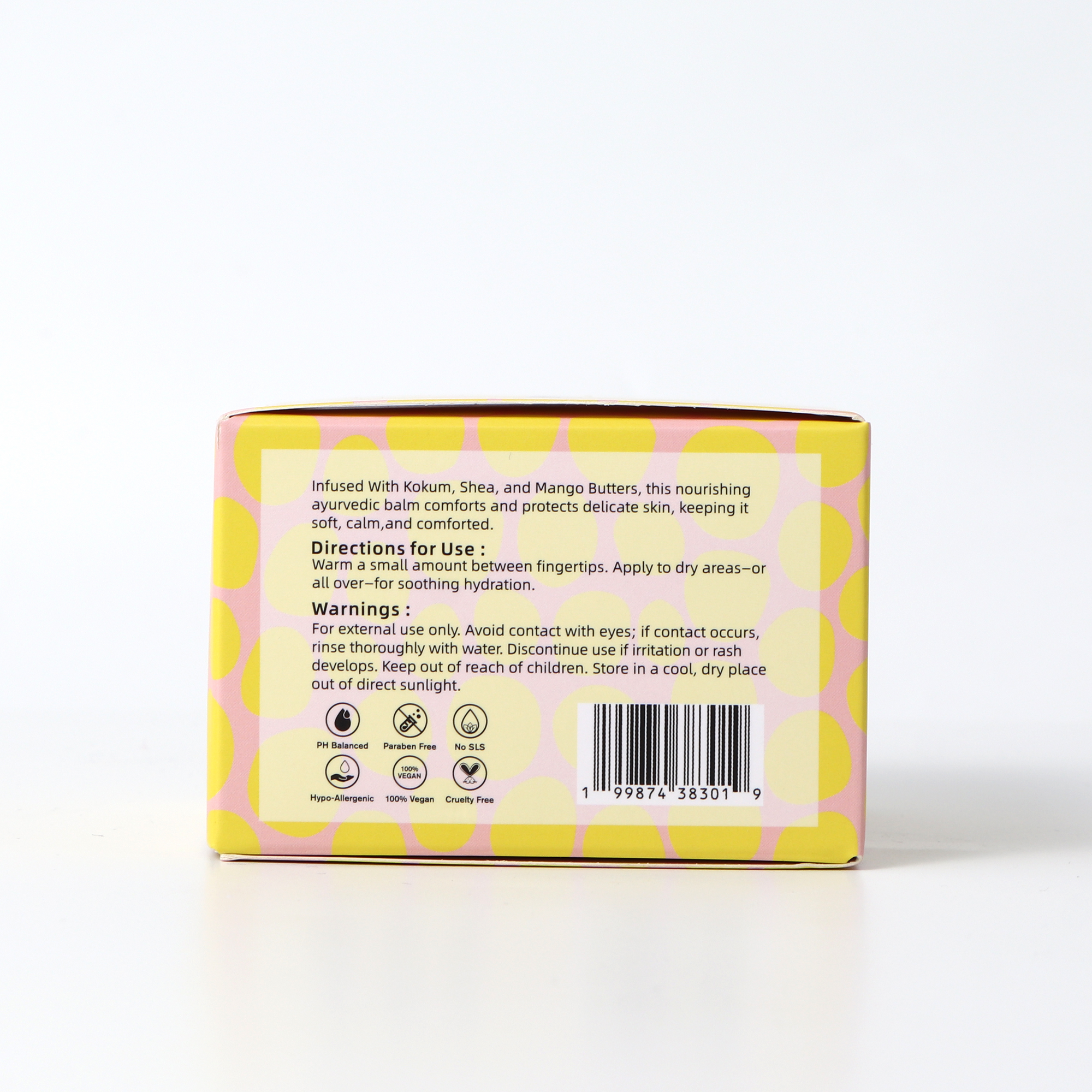 Back of packaging showing directions and  five distinct icons