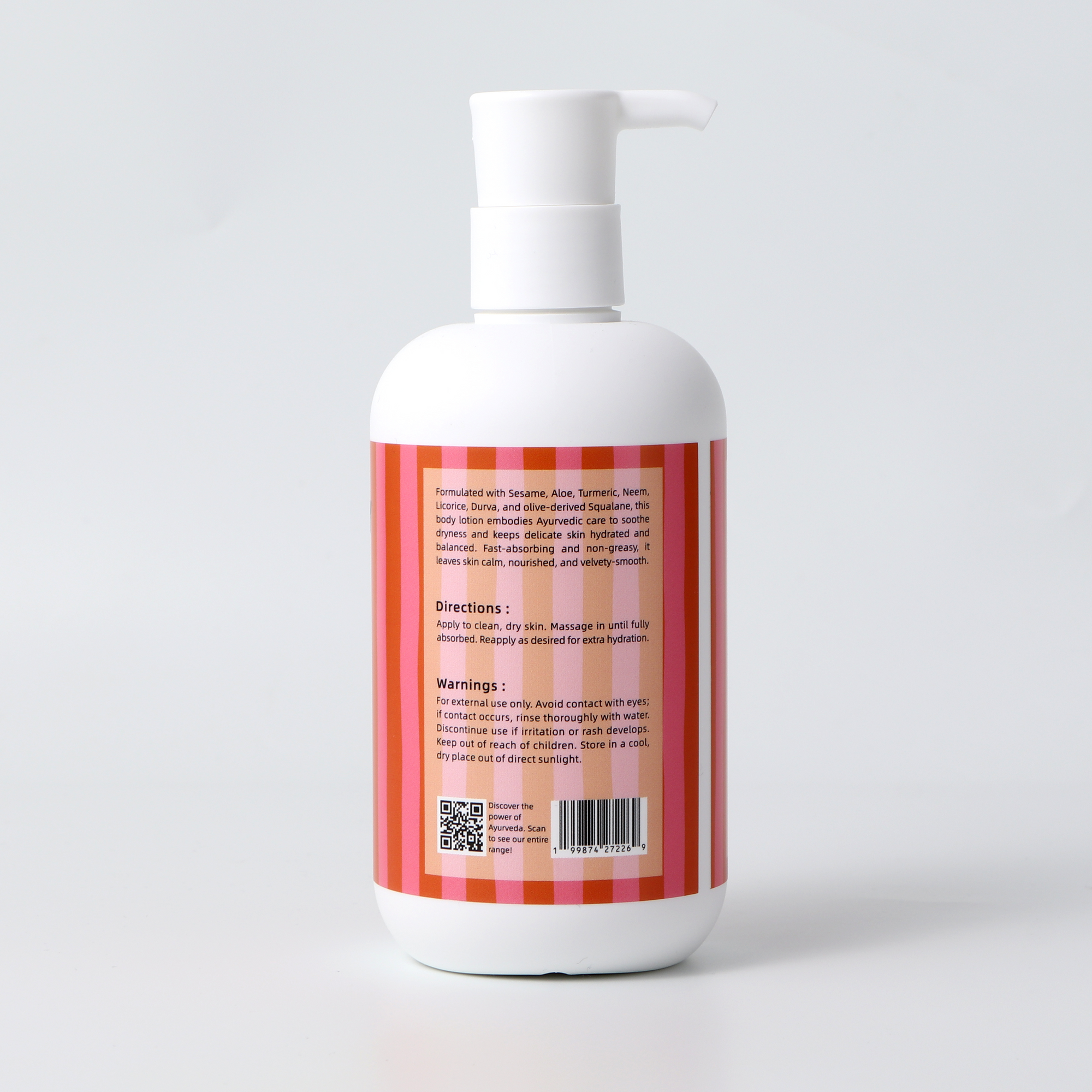 Back of body lotion bottle showing application directions and warnings